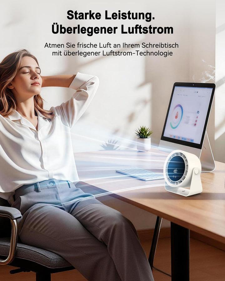 Timiyou Tischventilator Leise 28dB mit 4 Stufen & Turbo, Aufladbarer Akku, 360° Drehen & Kippen, Dig