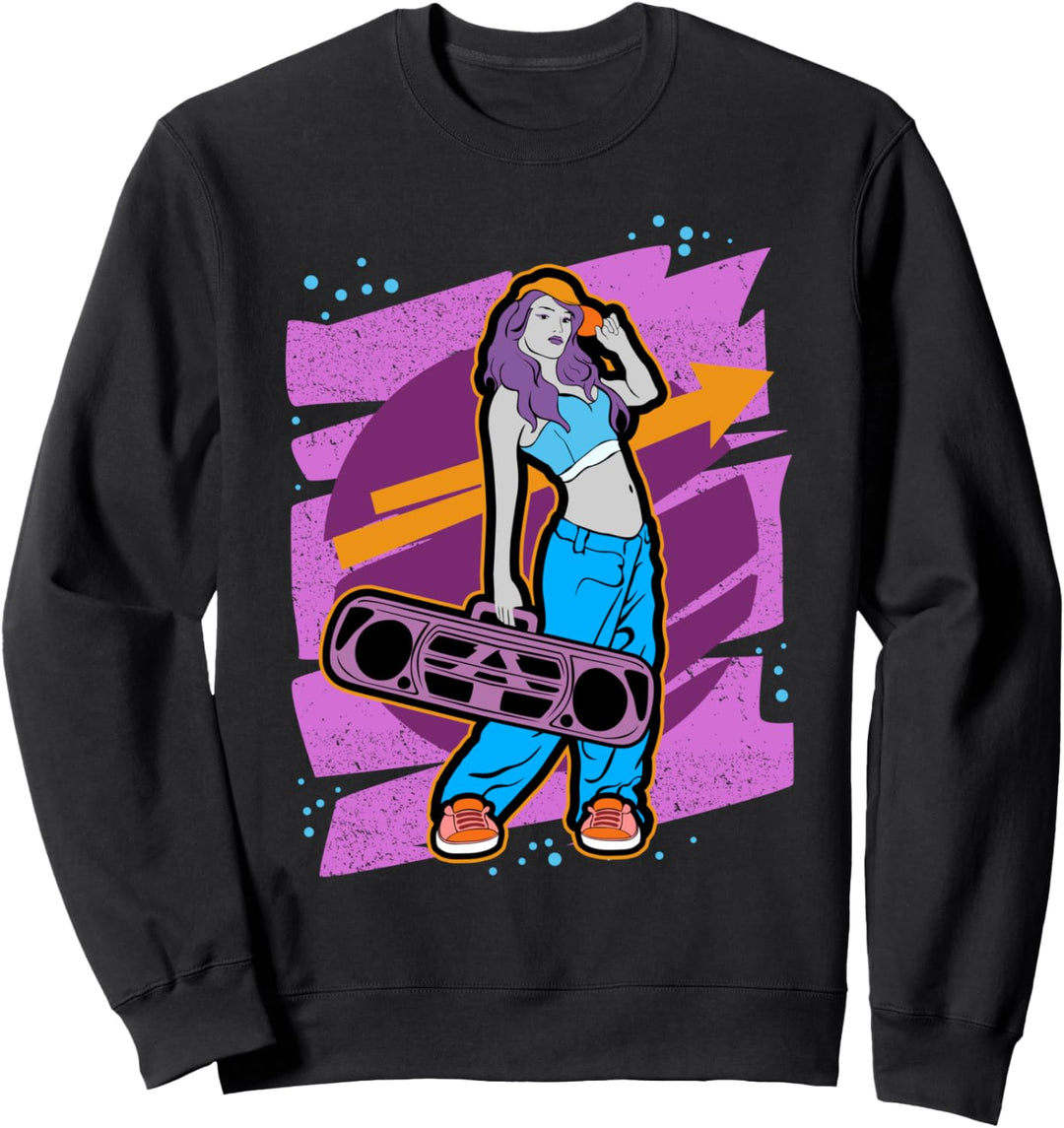 Graffiti Mädchen mit Boombox Hip Hop Sweatshirt