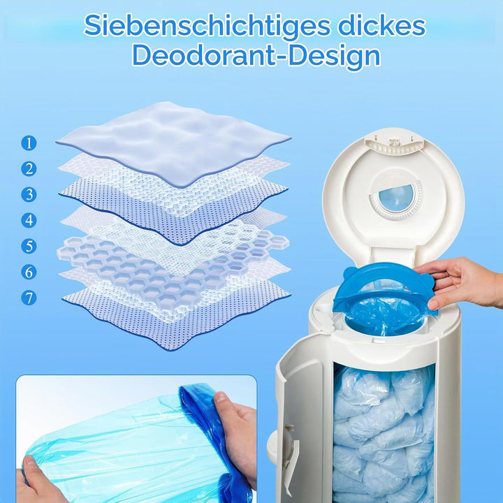 12 Stück Nachfüllfolie Windeleimer, 7-Lagige Verdickte Nachfüllkassetten für Windeleimer 4,5m Nachfü