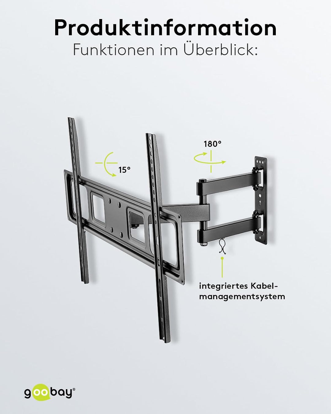 goobay TV-Wandhalterung Fullmotion 37–70 Zoll, schwenkbar ±90°, neigbar, VESA 600x400, bis 35 kg, Ka