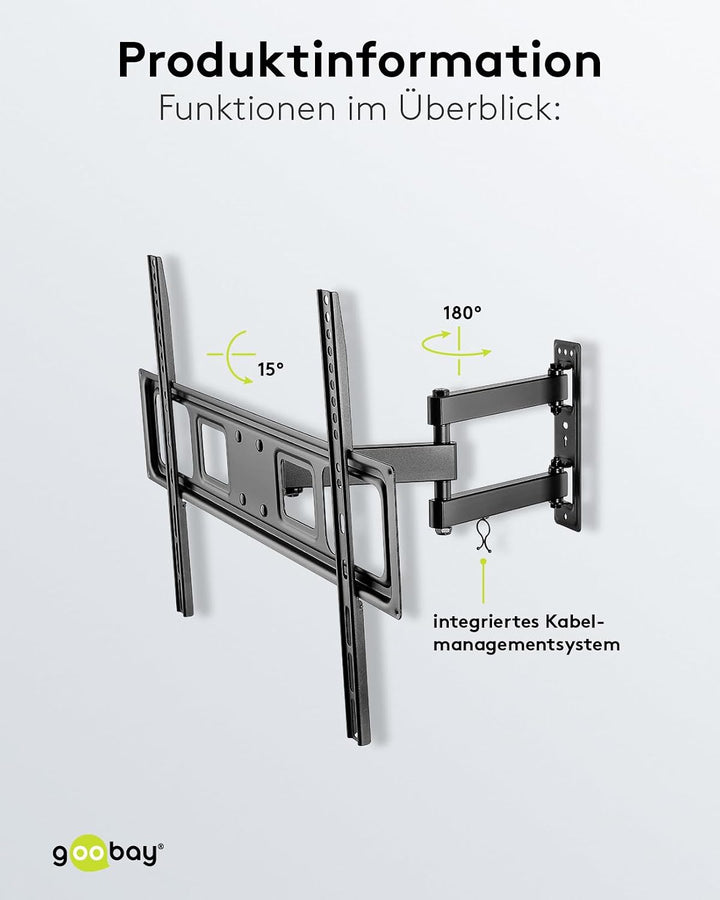 goobay TV-Wandhalterung Fullmotion 37–70 Zoll, schwenkbar ±90°, neigbar, VESA 600x400, bis 35 kg, Ka