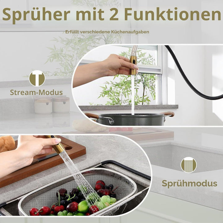 Küchenarmaturen wasserhahn küche,ausziehbar 360° Drehbar 2 Sprühfunktionen, Edelstahl küche wasserha