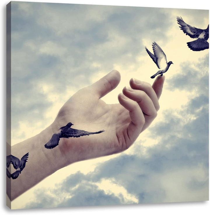 Pixxprint Vögel fliegen in die Freiheit, Format: 70x70 auf Leinwand, 70x70