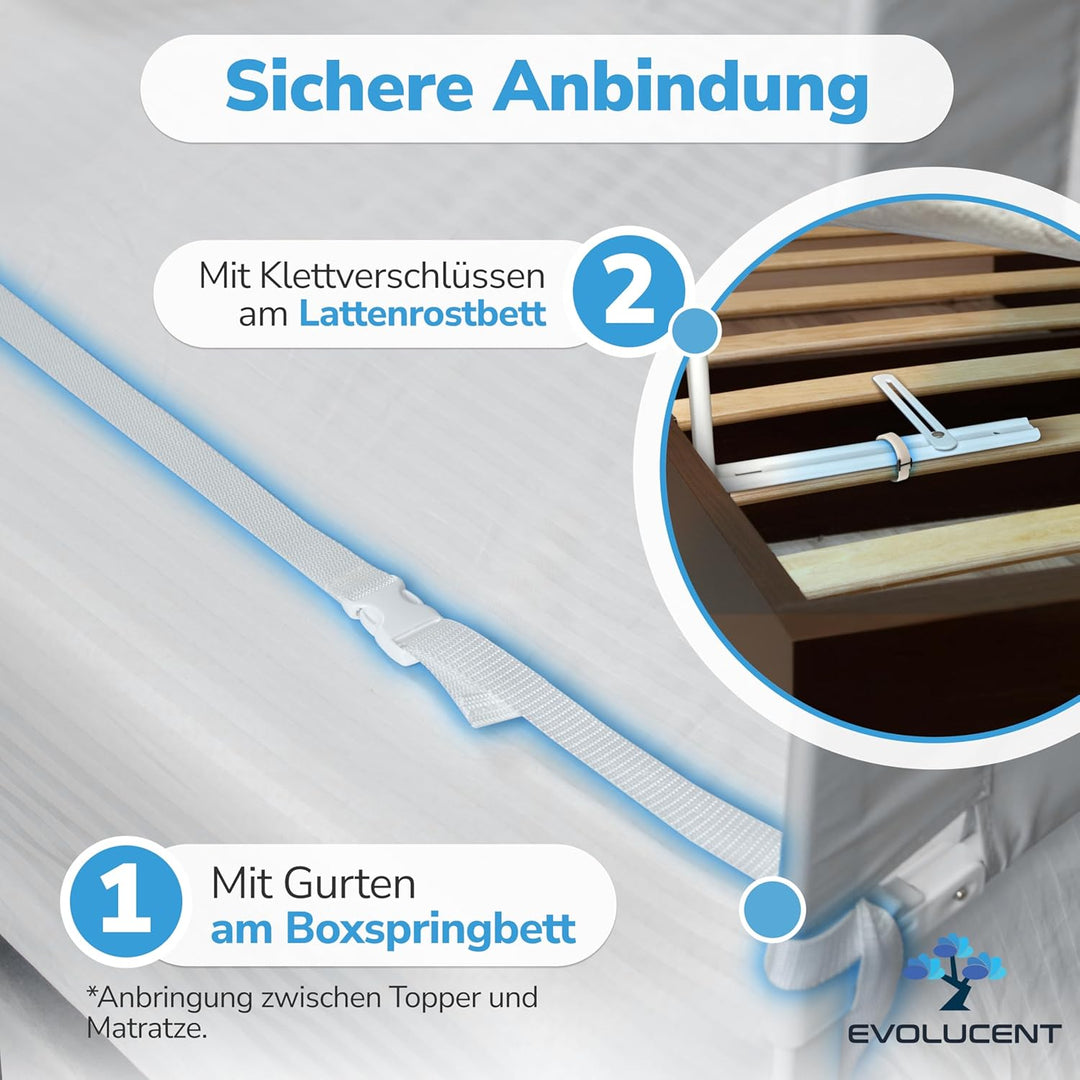 EVOLUCENT Bettgitter 200cm | Stabil ohne Verschrauben | Rausfallschutz für Boxspringbett und Elternb