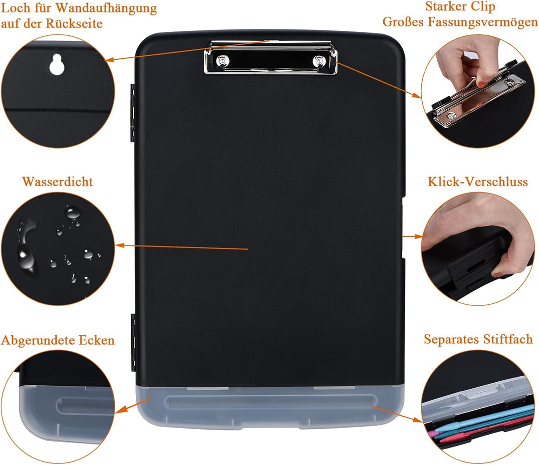 ZCZN Klemmbrett a4 mit Deckel, 2 Stück Schreibbrett mit Aufbewahrung, Kunststoff-Schreibbrett für Sc