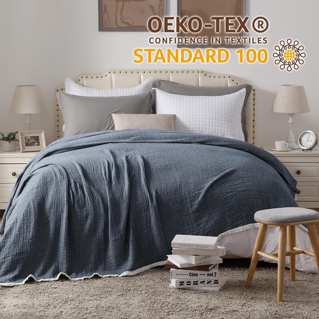 SE SOFTEXLY Musselin Decke 150 x 200 aus 100% Baumwolle, Weiche und Atmungsaktive Kuscheldecke, Leic