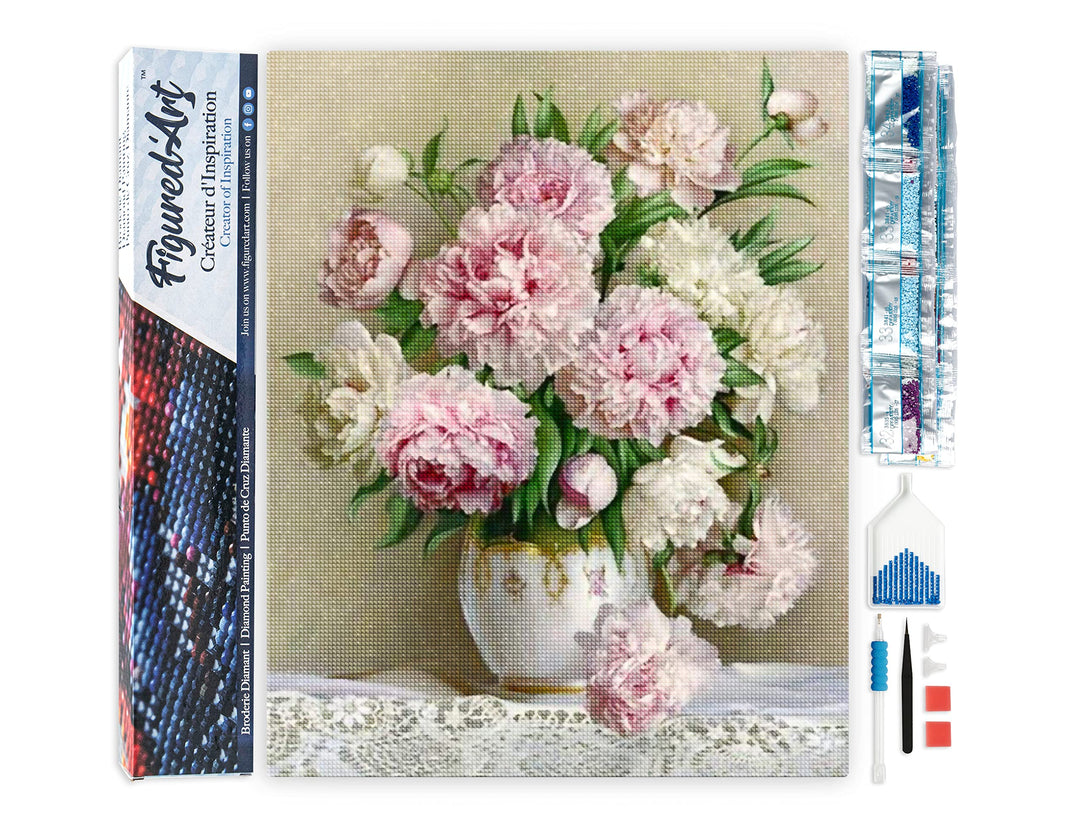 Figured'Art Diamond Painting Erwachsene 40x50cm Ganze Leinwand gerollt Pfingstrosen Blumenstrauss 5D