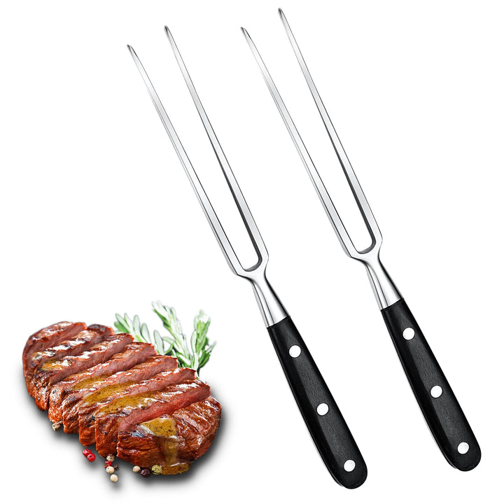 Fleischgabel 2 Stück,Fleischgabel Edelstahl Grillgabel mit Holzgriff 30cm Tranchiergabel Gerade Brat