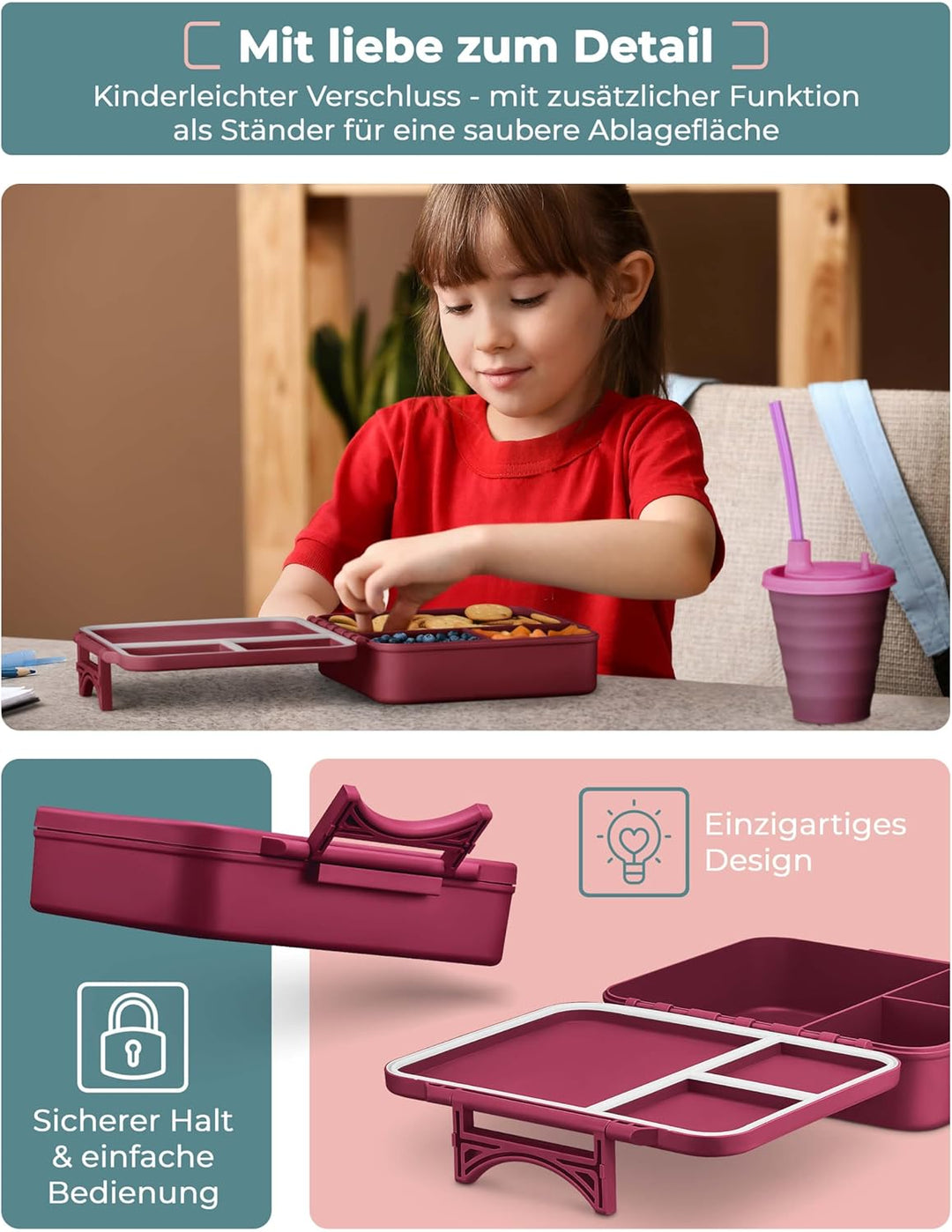 My Vesperbox® Brotdose für Kinder mit Fächern Liv [MADE IN GERMANY] - Lunchbox mit Trennfächern - Be