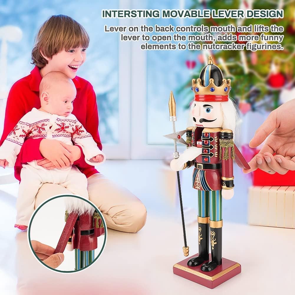 KAHEIGN 2Pcs Nussknacker Figuren Holz Nussknacker Soldaten, 30cm Traditionelle Weihnachten Nussknack