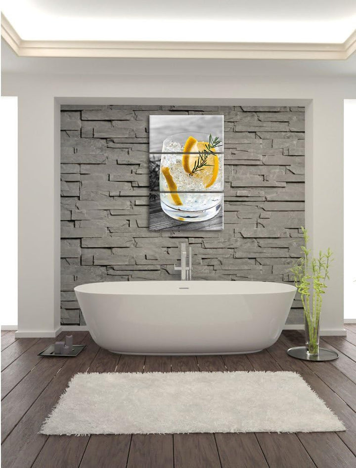Pixxprint Drink mit Zitrone und Rosmarin als Leinwandbild/Grösse: 3 Teilig (120x80) cm/Wandbild/Kuns