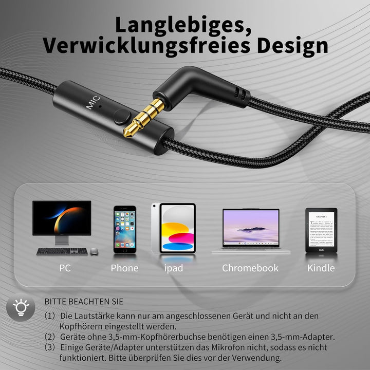 Kopfhörer mit Kabel und Mikrofon, Over-Ear Kabelkopfhörer mit 3,5mm Klinkenstecker, Faltbar Kabelgeb