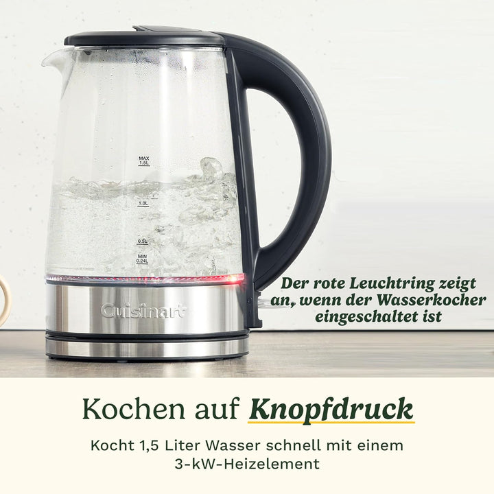 Cuisinart 1,7L Glas-Wasserkocher mit variabler Temperaturregelung | 3KW Schnellkochfunktion | Cool-T