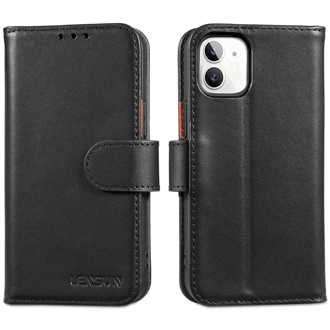 LENSUN Echtleder Hülle für iPhone 12 Mini, Handyhülle [Echtes Leder][Magnetverschluss][RFID Schutz]