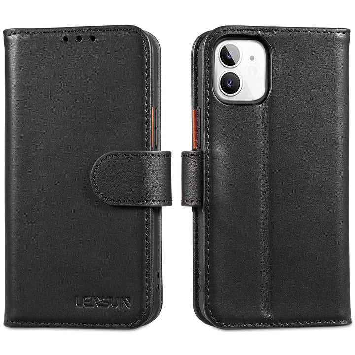 LENSUN Echtleder Hülle für iPhone 12 Mini, Handyhülle [Echtes Leder][Magnetverschluss][RFID Schutz]