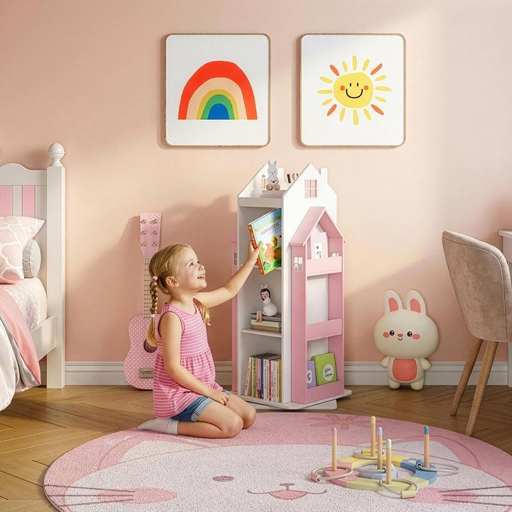 [en.casa] Drehbares Bücherregal für Kinder Vipsali Spielzeugregal in Hausoptik Drehregal mit Aufbewa