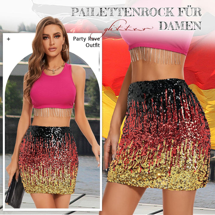 Durio Pailettenrock Für Damen Glitzer Rock Kurz Damen Sexy Midi Skirt Hüftrock mit Elastische Taille