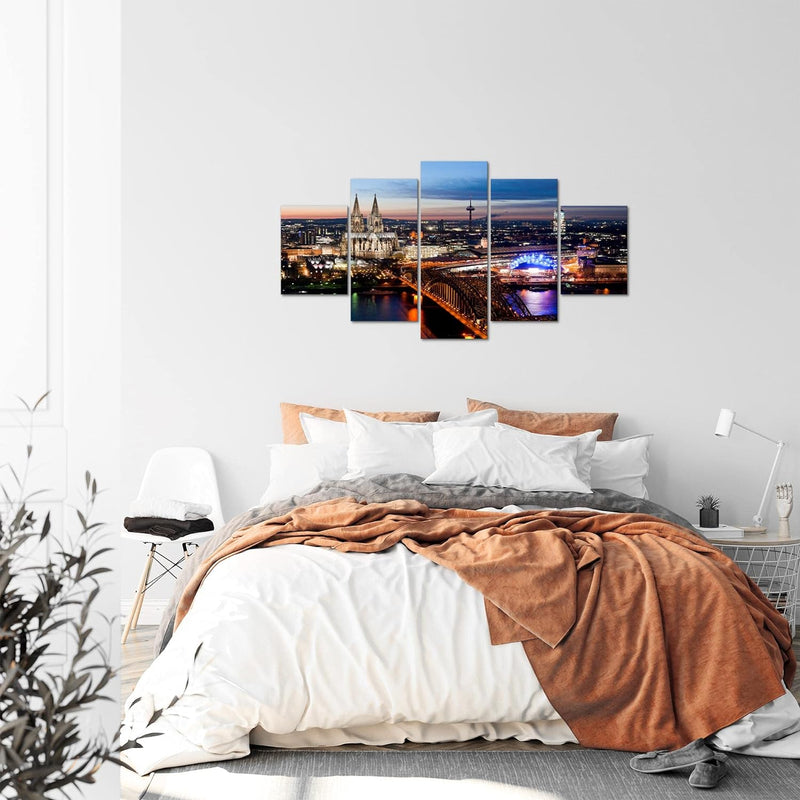 Runa Art Bild Wohnzimmer Schlafzimmer Köln 5 Teilig Stadt Panorama Blau Wandbilder auf Vlies Leinwan