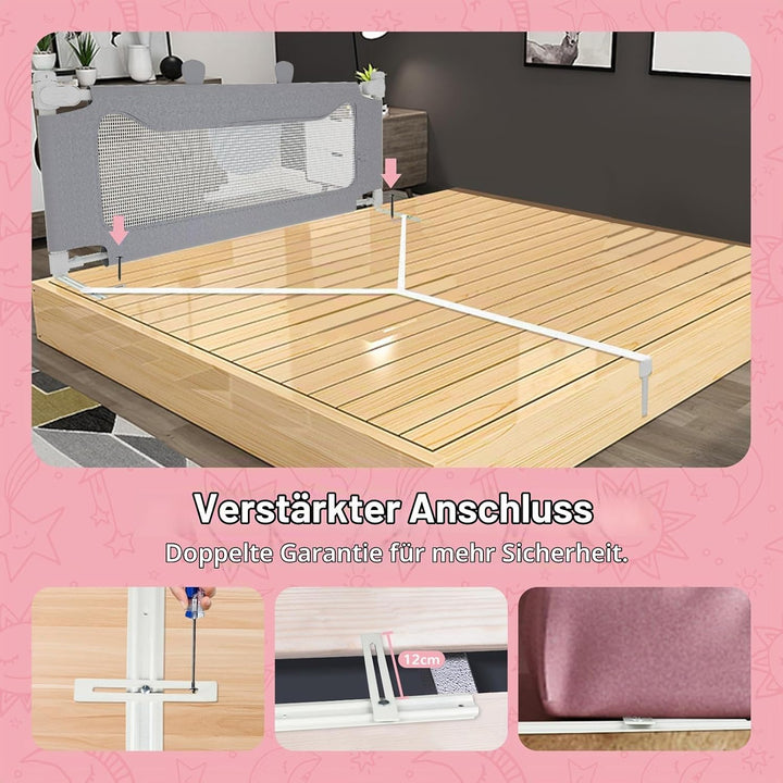 Bettgitter Kinder 200cm mit Bärenmotiv, Höhenverstellbarer Rausfallschutz Bett, Bettschutzgitter für