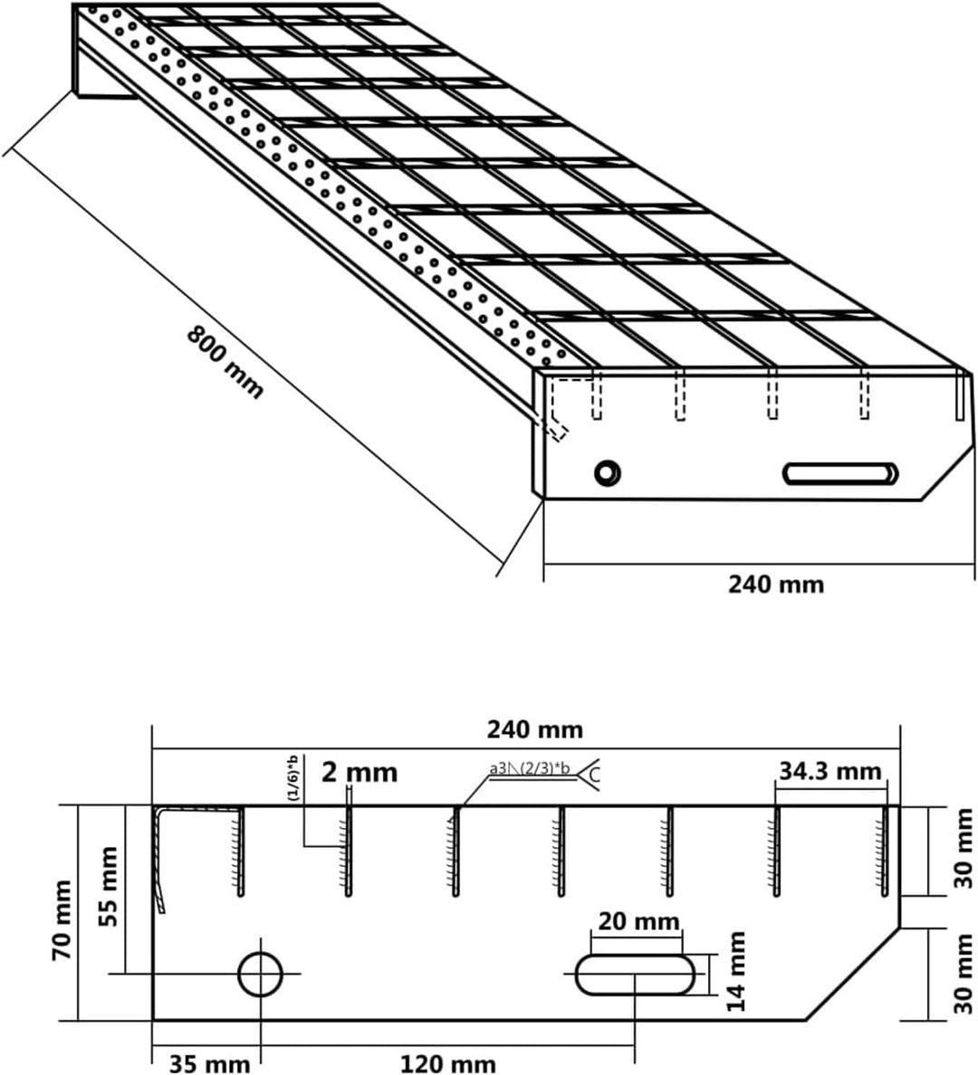 Sufrk Roststufe 80x24x7cm Verzinkter Stahl, Premium Stahltreppe Verstellbar Verzinkt & Silber Pulver