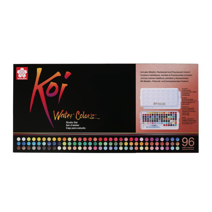 Sakura Koi Water Colors Studio Set, Malkasten mit 96 Näpfen inkl. Metallic-, Perlmutt- und Fluoresze