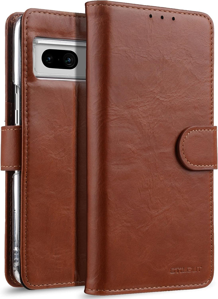 STILGUT Talis kompatibel mit Google Pixel 7 Hülle mit Kartenfach aus Leder, Wallet Case, Lederhülle