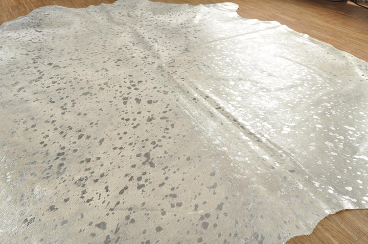 generisch Premium Kuhfell Stierfell Fell Teppich Silber Devore grau Metallic Effekt ca. 230 x 200 cm