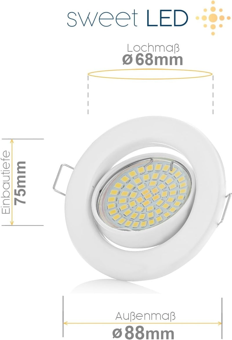 Sweet Led® 12 Stück x Einbaustrahler Set Led GU10 3W Warmweiss 230V Einbau Rahmen | Einbauspots |Ein