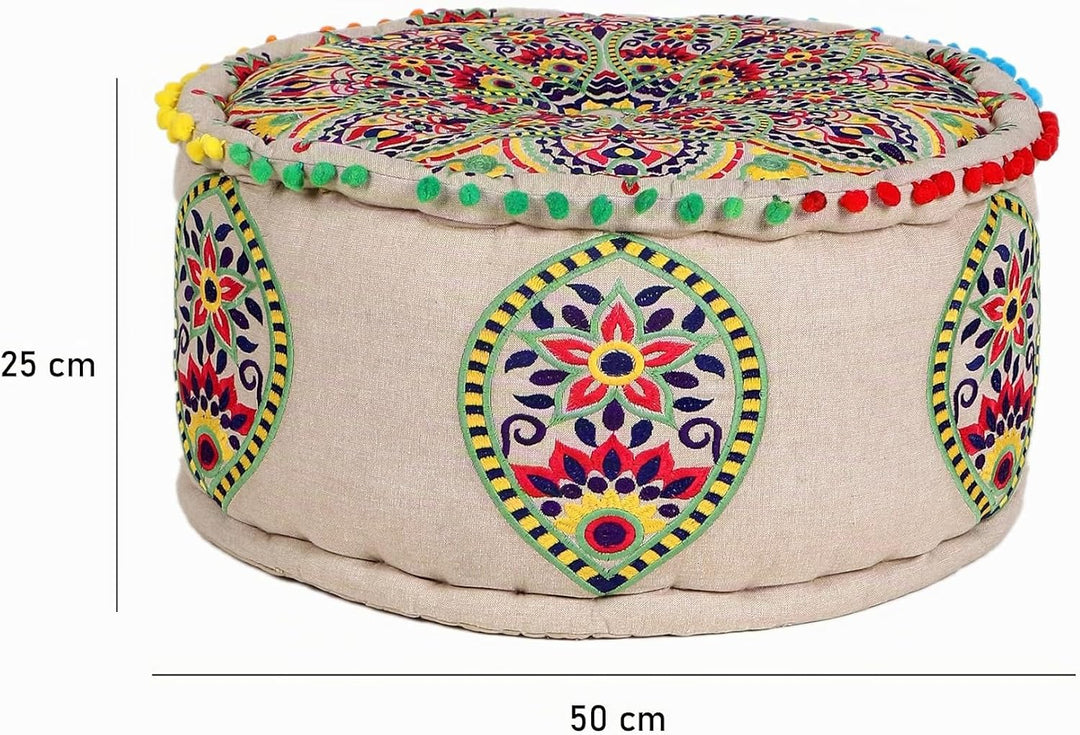 MARRAKESCH Pouf Hocker aus Baumwolle Hakika Inklusive Füllung ø 50cm Rund Bodenkissen als Orientalis