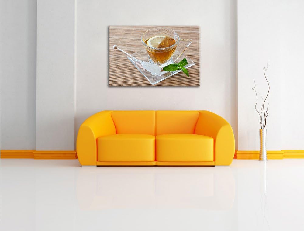 Tasse Tee mit Minze, Format: 100x70 auf Leinwand, XXL riesige Bilder fertig gerahmt mit Keilrahmen,