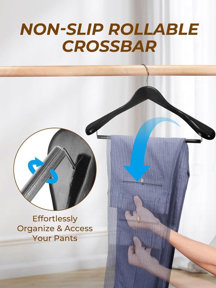 HOUSEDAY Kleiderbügel Holz 6 Stück, Holzbügel Breite Schulterauflage, 360°Drehbarer Haken rutschfest