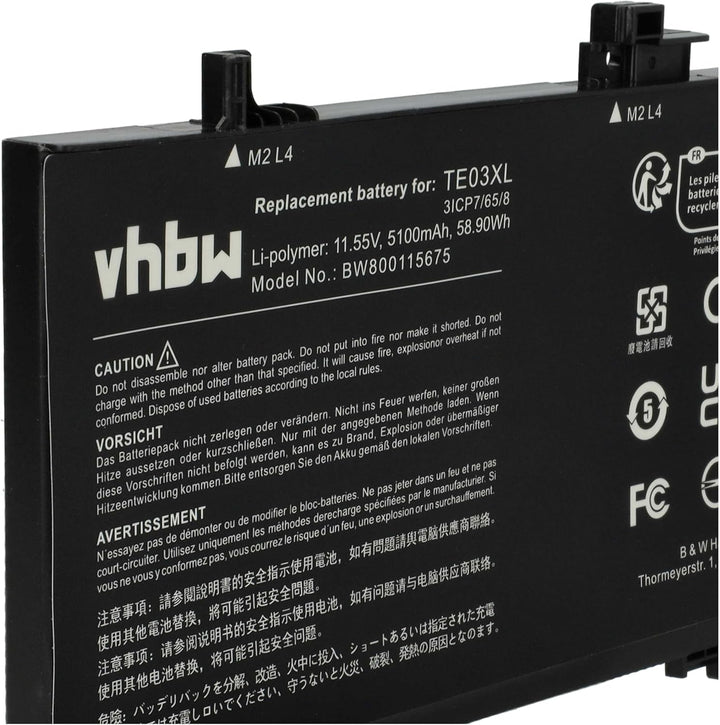 vhbw Akku kompatibel mit HP Omen 15-AX055NF, 15-AX055NZ, 15-AX059NF, 15-AX060NF Notebook (5100mAh, 1