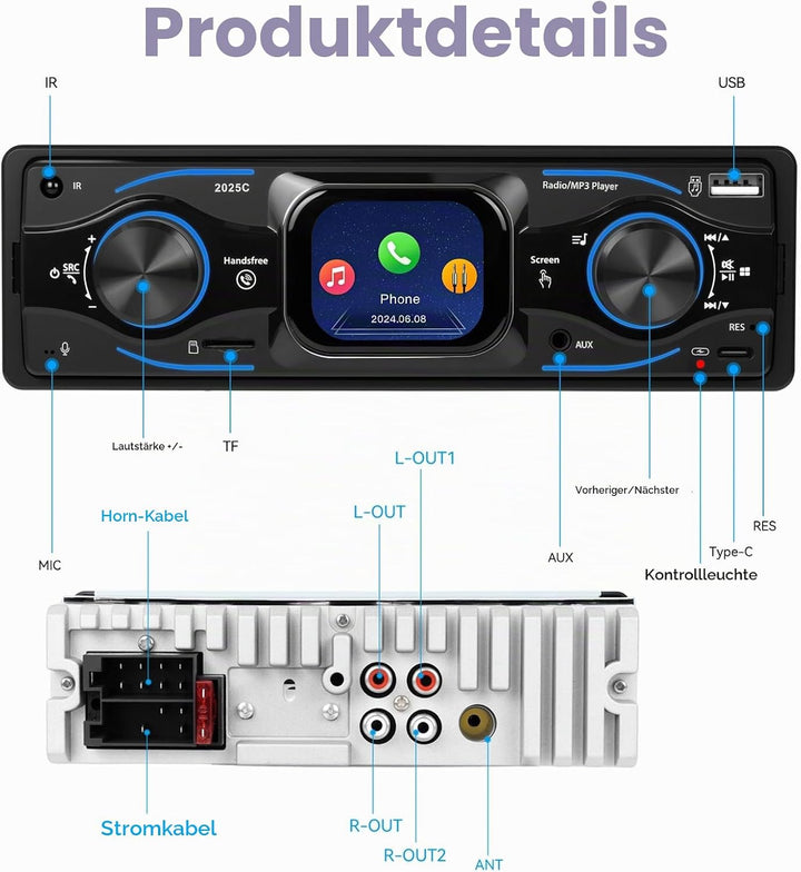 Hikity 1 Din Autoradio mit Touchscreen, Radio 1 DIN mit FM, Bluetooth,USB/SD/AUX-IN, Freisprecheinri