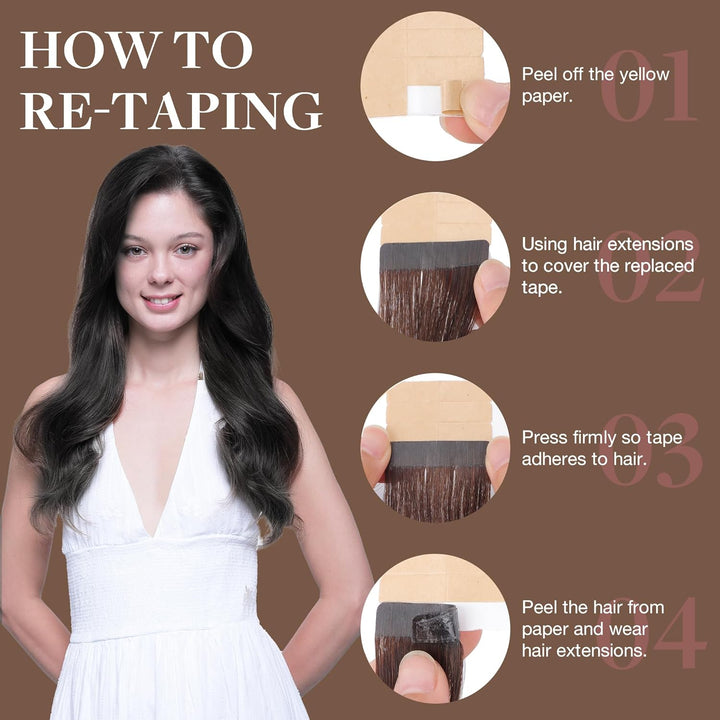 GOO GOO Tape in Extensions Echthaar, Tape Extensions Echthaar, 35cm 25g 10pcs, Extensions Echthaar,