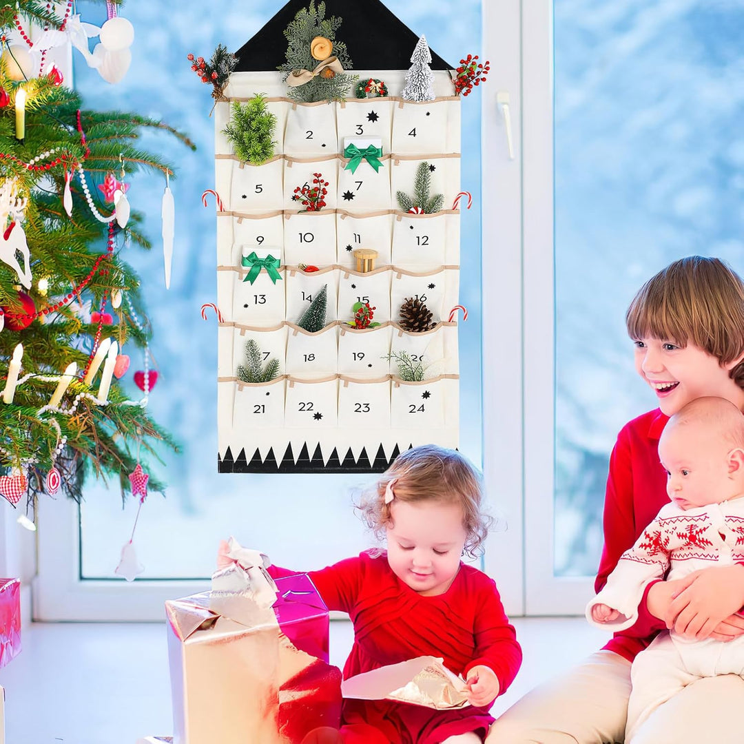 VOSAREA Adventskalender zum Befüllen Stoff Kinder Wandkalender Adventskalender mit 24 Taschen 2024 W