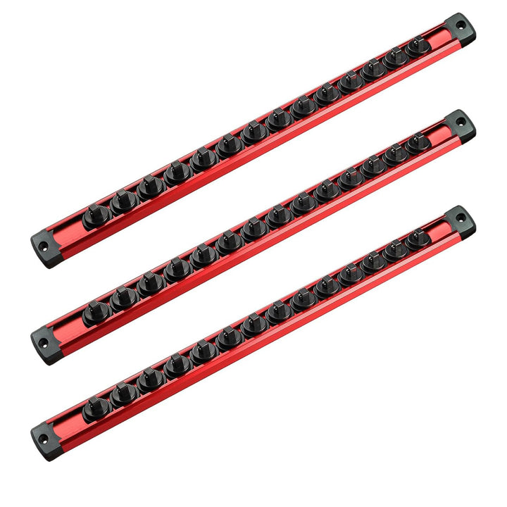 ACEBON Magnetische Stecknuss-Rail 3-tlg, Aluminium Steckschlüssel-Organizer mit 42 Drehbare Clips fü