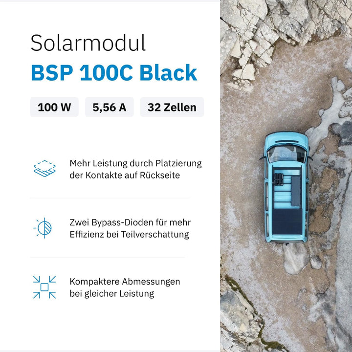 ECTIVE Solarpanel BSP 100C Black - 100W, 5,56A, 32 Zellen, für 12V 24V Batterieladeregler - Monokris