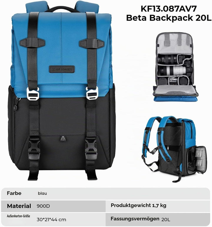 K&amp;F CONCEPT Kamerarucksäcke 20L, Grosse Camera Backpack 15,6 Zoll Laptopfach, Spritzwassergeschutzt