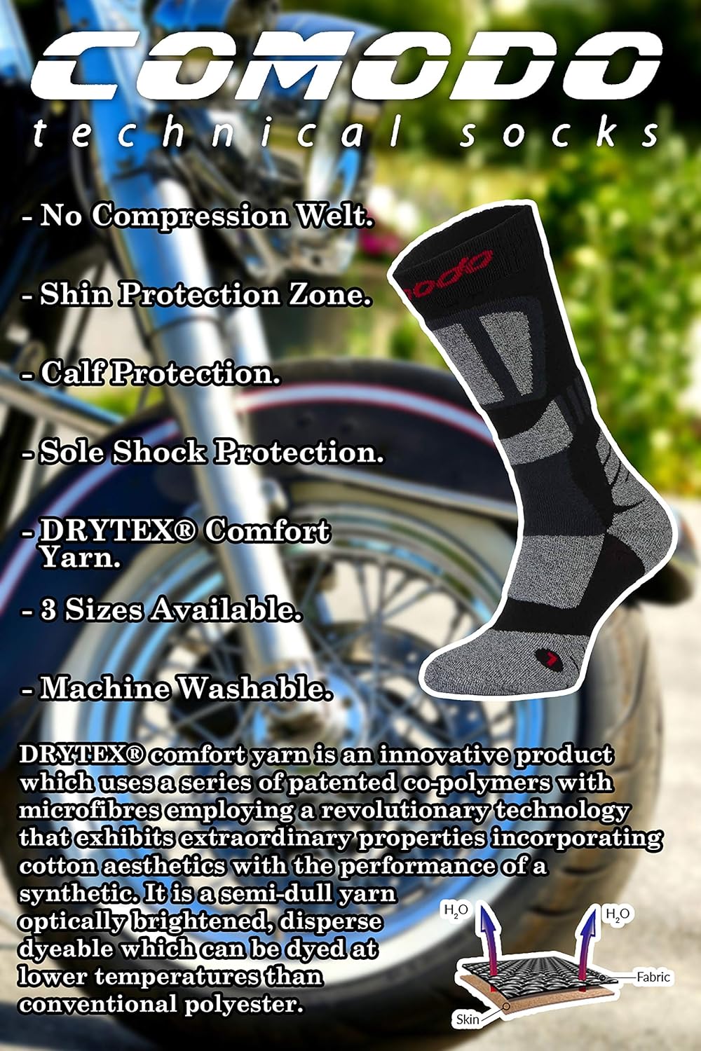 COMODO - Motorradsocken mit Protektoren | Funktionssocken für Sommer DRYTEX | Socken Motorrad für Mo