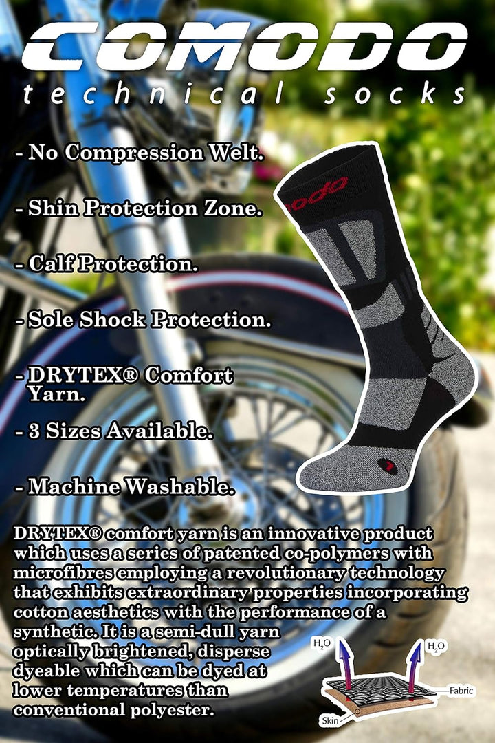 COMODO - Motorradsocken mit Protektoren | Funktionssocken für Sommer DRYTEX | Socken Motorrad für Mo