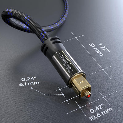 KabelDirekt – TOSLINK-Kabel Nylon-Braiding, optisches Audiokabel – 15 m – Glasfaserkabel für Soundba