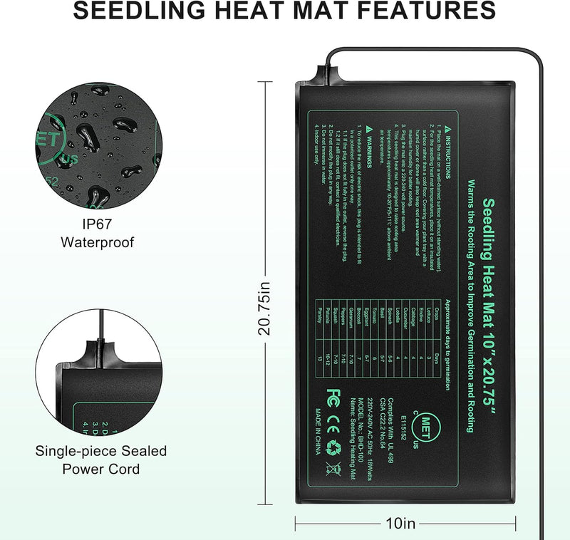 RIOGOO Heizmatte Wärmematte für Sämling Germination und Haustier,Wasserkultur-Samen-Reptil-Betriebsh