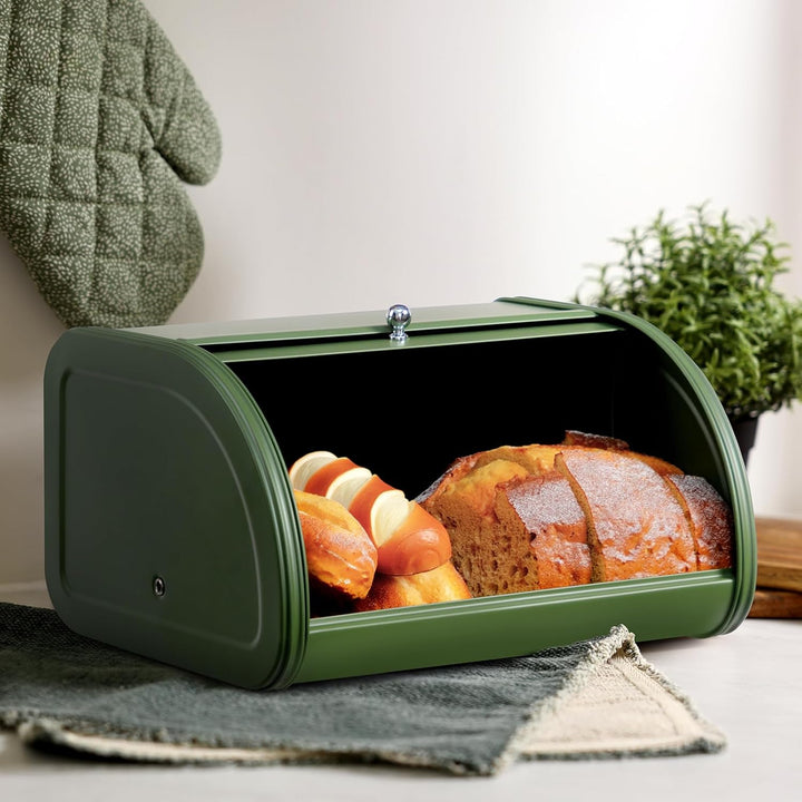 HollyHOME Bread Bin with Stainless Steel Body Metal Bread Bins for Kitchen Bread Storage Containers
