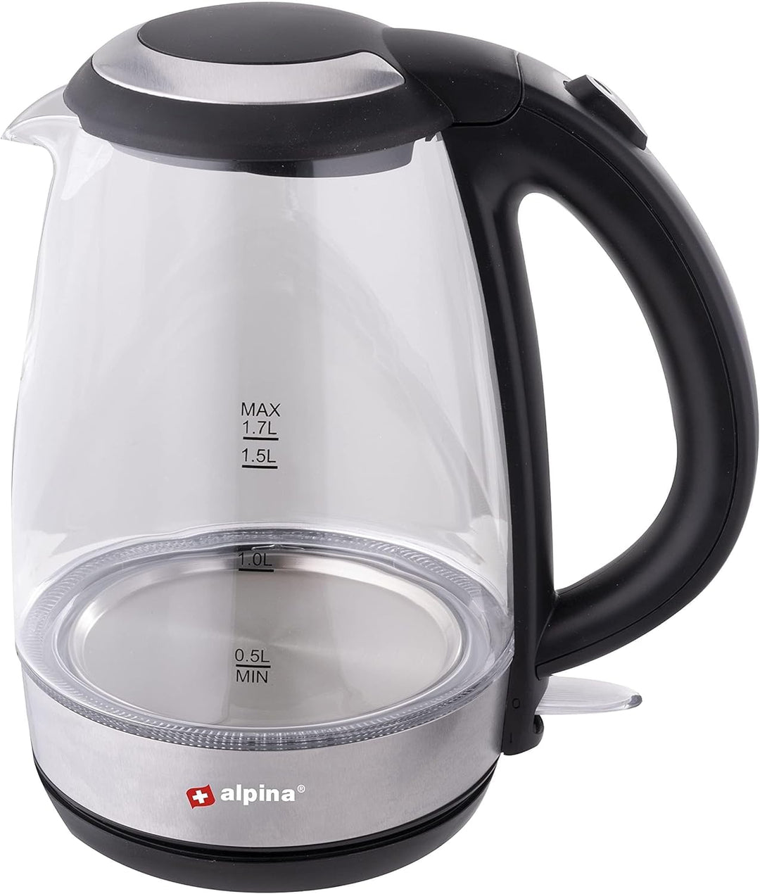 alpina Wasserkocher - Elektrisch - LED - Glas - Edelstahl - Schnurlos - 1,7 Liter, Glas