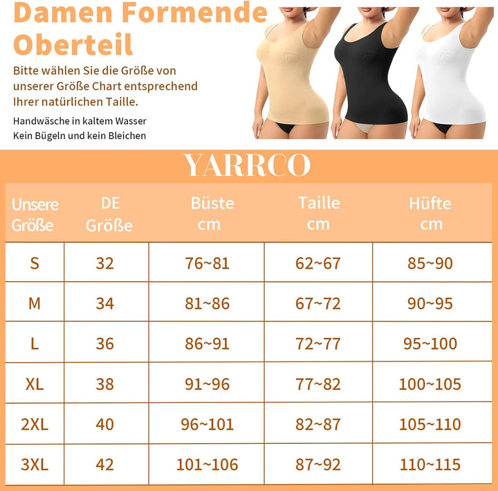 YARRCO Damen Shape Unterhemd Bauchweg Hemdchen Shapewear Trägertop Shaping BH Hemd Formendes Top Bod