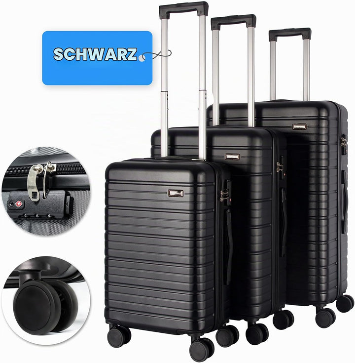 StahlHaus® Hartschalen Koffer XL 75 cm Reisekoffer – Rollkoffer sehr Gross Schwarz Luxe – 4 Rollen T