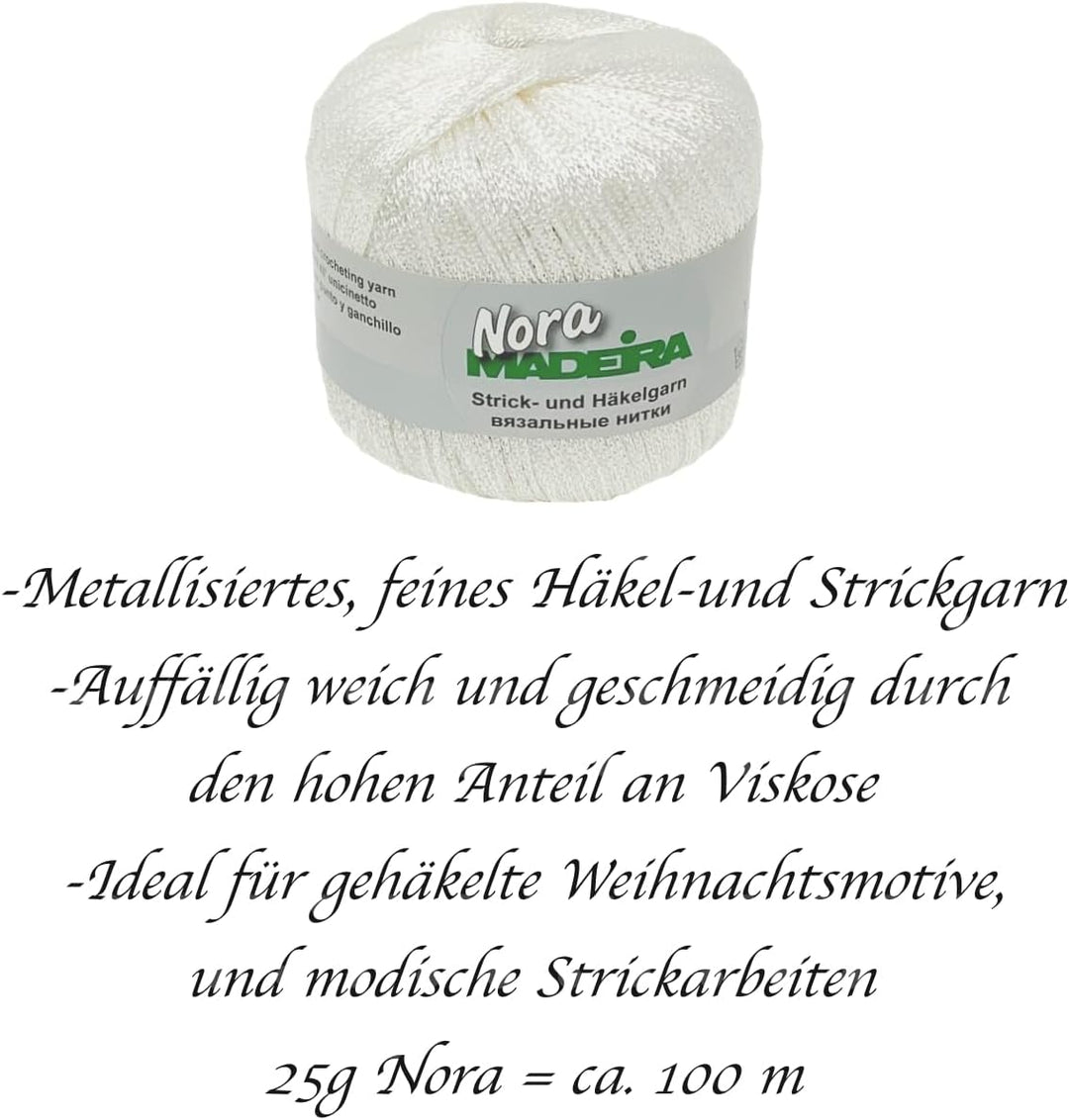 Häkelgarn Glitzergarn Strickgarn metallisiertes Haekelgarn Madeira Nora 5x25g Farbe 301 weiss, 301 w