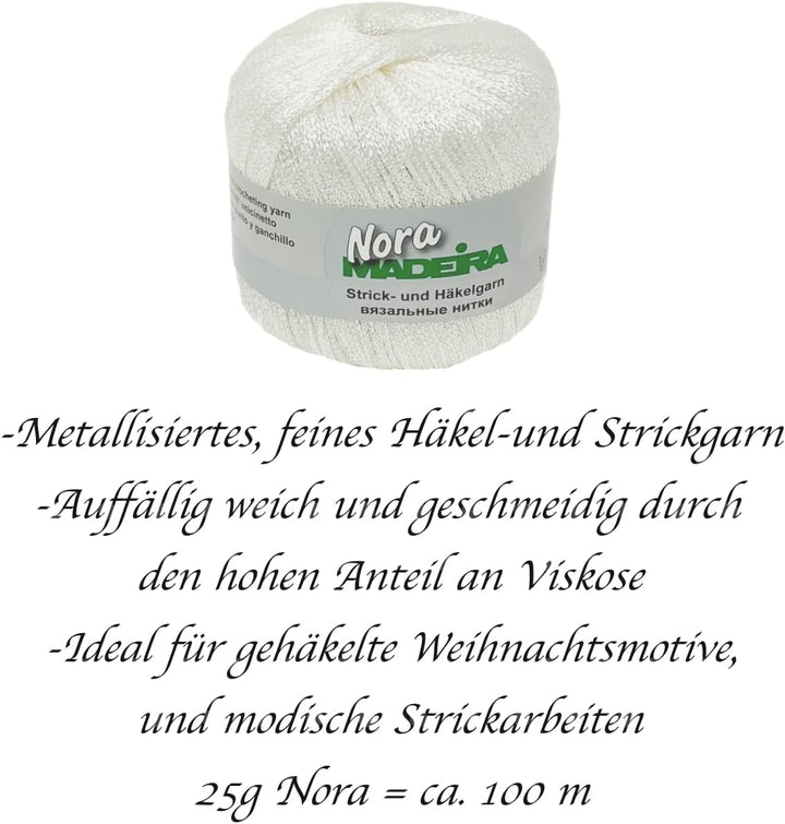 Häkelgarn Glitzergarn Strickgarn metallisiertes Haekelgarn Madeira Nora 5x25g Farbe 301 weiss, 301 w