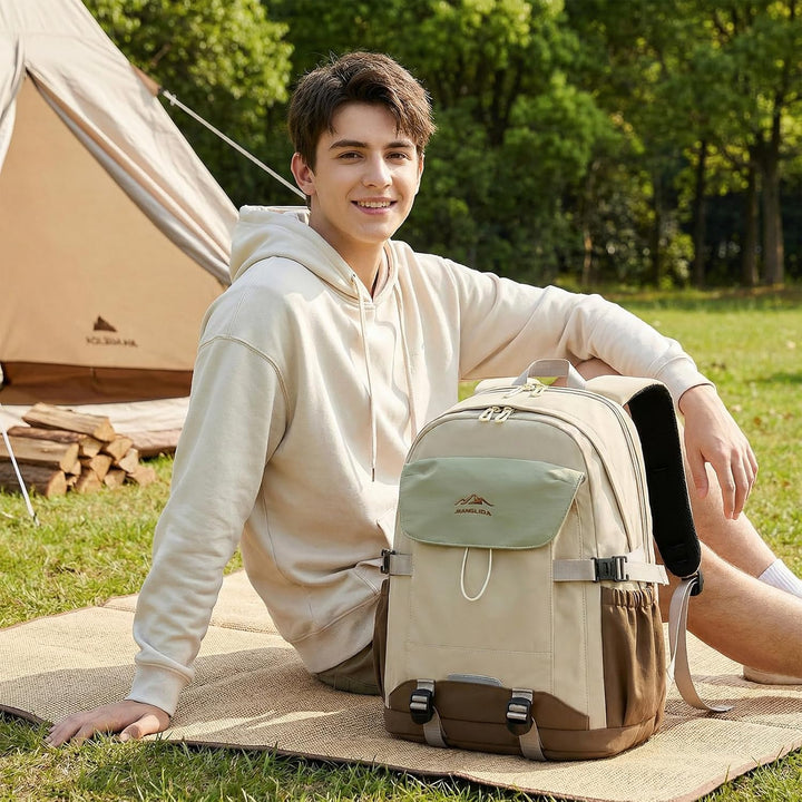 Amythe Schulranzen Jungen Teen 10-18 Jahre Wasserdicht Brustgurt 30 L, Khaki, Khaki