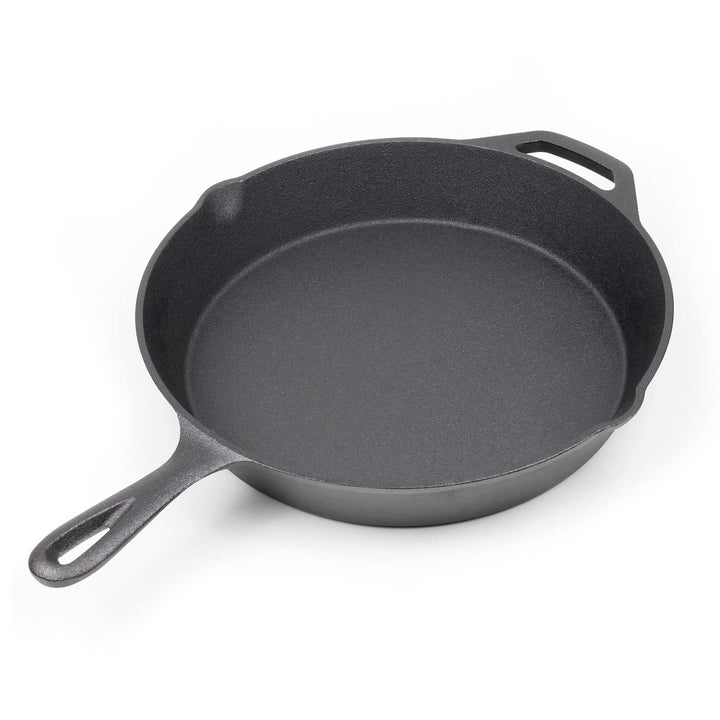 Wiltec Bratpfanne aus Gusseisen Ø30cm, Feuerpfanne mit Griff und Ausgiesser, Grillpfanne Ø 300 x 55